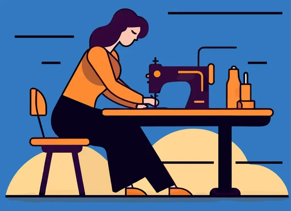 Mulher Costureira Trabalhando Com Uma Máquina Costura Vetor Ilustração Gerado —  Vetores de Stock