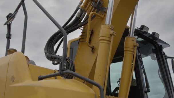 Mecânica Escavadeira Escavador Hidráulico Amarelo Close Local Construção — Vídeo de Stock