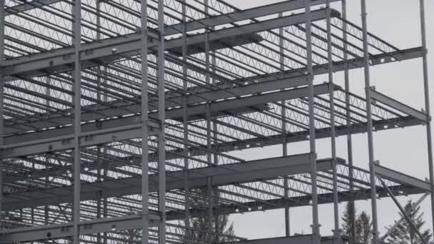 Building Construction Metal Beams Panning View — Stock Video