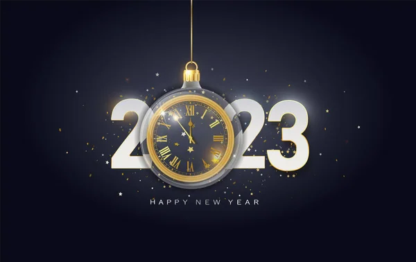 Happy New Year 2023 Festive Design Christmas Decorations Balls Streamer — Stockvector