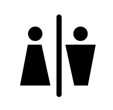 Kadın ve erkeğin işemesi için tuvalet ya da tuvalet. Komik vektör WC pictogram simgesi ya da işaret. Dünya tuvalet günü. Stickman banyo odası. Üniseks. Tuvaletleri temizle..