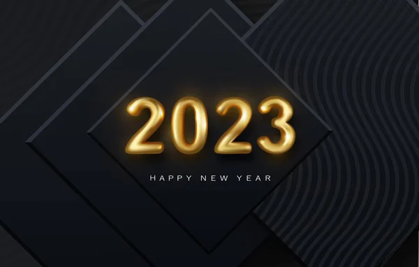 2023 Happy New Year Golden Banner Dark Luxury Background Golden — Stock Vector