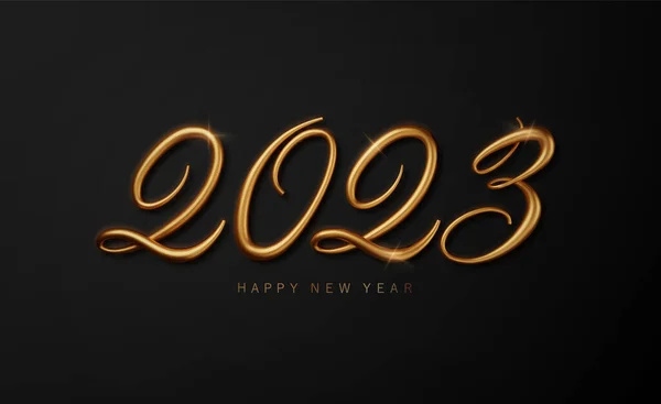 2023 Feliz Ano Novo Banner Dourado Fundo Luxo Escuro Com — Vetor de Stock