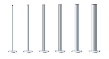 Metal poles with different diameters. metal columns. Steel pipes. Template design for urban advertising banners. Vecktor