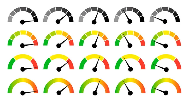 Speedometer Gauge Meter Icons Vector Scale Level Performance Speed Indicator — Stock Vector