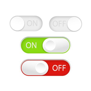 On and Off toggle switch buttons. Material design switch buttons set. Vector.
