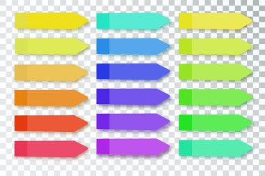 Post note stickers on transparent background. color sticky tapes with shadow template. Vector illustration