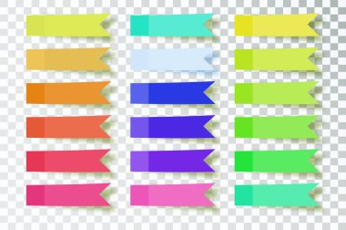 Post note stickers on transparent background. color sticky tapes with shadow template. Vector illustration