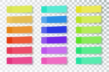 Post note stickers on transparent background. color sticky tapes with shadow template. Vector illustration