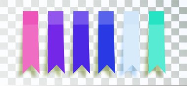 Post note stickers on transparent background. color sticky tapes with shadow template. Vector illustration
