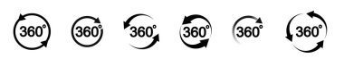 360 degree view related icon set. Signs and arrows for indicate the rotation and panorama. Vector illustration