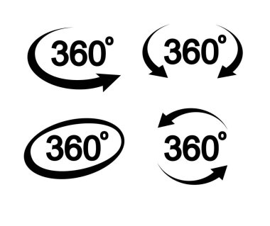 360 degrees view related sign set isolated on transparent background. Abstract concept graphic rotation arrows, panorama, virtual reality element