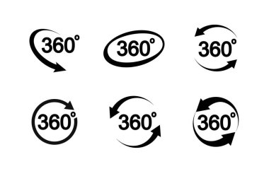 360 degrees view related sign set isolated on transparent background. Abstract concept graphic rotation arrows, panorama, virtual reality element