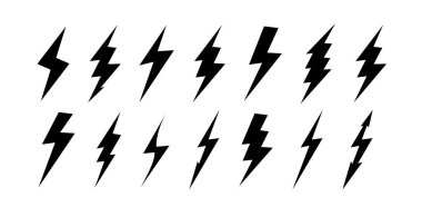 Lightning bolt icons with grunge isolated on white background. Vintage flash symbol, thunderbolt. Simple lightning strike sign. Vector .