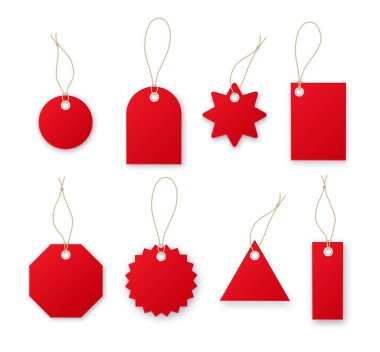 Red price tags vector collection. Special offer or shopping discount label. Retail paper sticker. Vector illustration