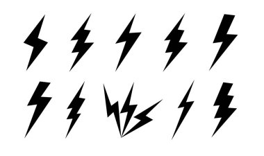 Lightning bolt icons with grunge isolated on white background. Vintage flash symbol, thunderbolt. Simple lightning strike sign. Vector .