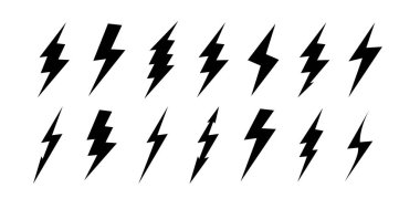 Lightning bolt icons with grunge isolated on white background. Vintage flash symbol, thunderbolt. Simple lightning strike sign. Vector .
