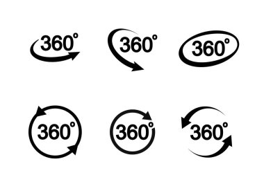 360 degrees view related sign set isolated on transparent background. Abstract concept graphic rotation arrows, panorama, virtual reality element