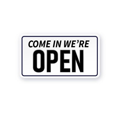 Closed and open white signboards hanged . Rectangular shape clipboard for retail, shop, store, cafe, bar, restaurant. Vector illustration