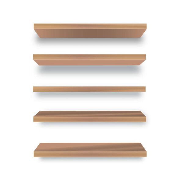Various empty wooden store shelves set. Grocery rack. Vector illustration