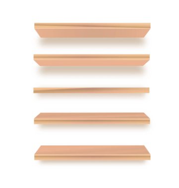Various empty wooden store shelves set. Grocery rack. Vector illustration