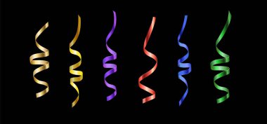 Element of colorful ribbon for celebration or party art work, vector art isolated on black.