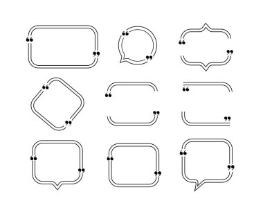 Quote box frames set isolated. Bubble speech comment message reference borders quotation. Vector illustration