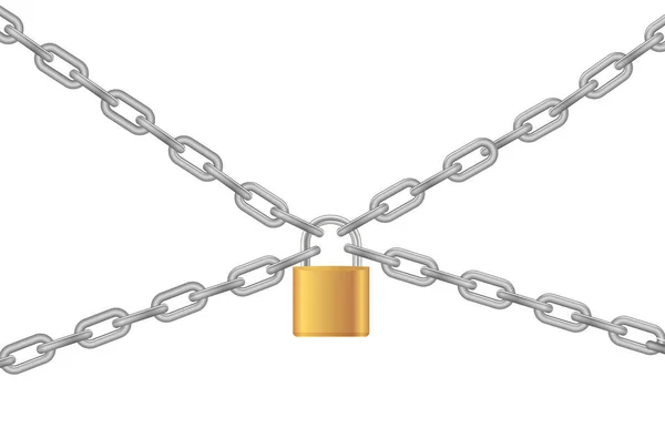 Padlock Chain Gold Metal Chain Padlock Handcuffed Card Vector — Stock Vector