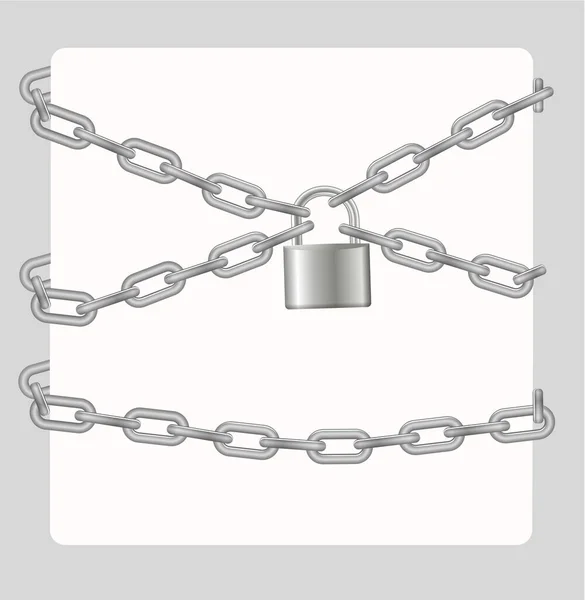 Padlock Chain Gray Metal Chain Padlock Handcuffed Card Vector — Vetor de Stock