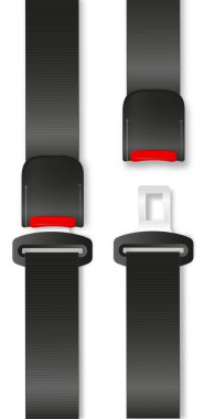 Emniyet kemeri, açık ve kapalı emniyet kemeri. Sanat tasarımı yol kayışı. Soyut konsept araba, uçak sürücüsü koruma grafikleri. Vektör illüstrasyonu