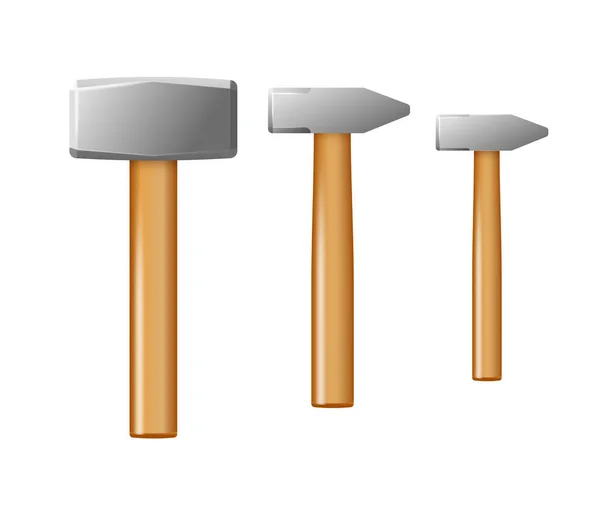 一套带木柄的铁匠锤 病媒产业工人工具 合同和锁匠工作的设备 矢量说明 — 图库矢量图片