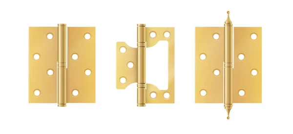 黄金のドアは建設ハードウェアをヒンジ 共同ゲートや窓のための金ツールの現実的なセット 家や家具のための金属ヒンジ ベクターイラスト — ストックベクタ