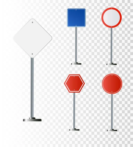 交通标志 金属杆上的公路路标板 空白白板上的文字位置 方向性标志和测向仪 信息符号矢量图解模型 — 图库矢量图片
