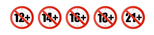 Adultes Contenu Seulement Restriction Âge Ans Icône Signes Plat Style — Image vectorielle