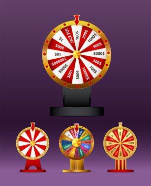 Fortune wheel isolated vector set illustration for gambling background and lottery win concept. Wheel fortune for game and win jackpot.Vecktor