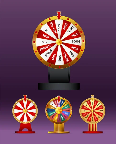 Fortune Wheel Isolated Vector Set Illustration Gambling Background Lottery Win —  Vetores de Stock