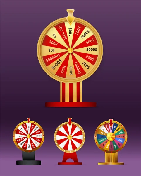 Fortune Wheel Isolated Vector Set Illustration Gambling Background Lottery Win — Vettoriale Stock