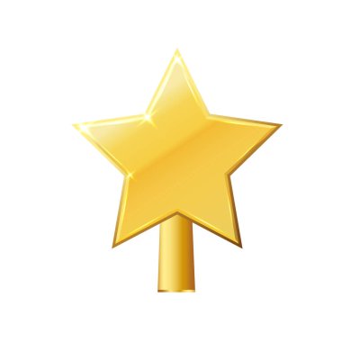 Noel ağacı süsleme vektörü. 3D gerçekçi altın yıldız süslemesi, Xmas çam ağacının tepesi için geleneksel dekoratif parlak tasarım. Vektör EPS 10.