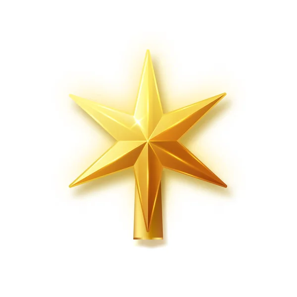 Christmas Gold Tree Topper Vector Realistic Golden Star Decoration Decorative — Stock Vector