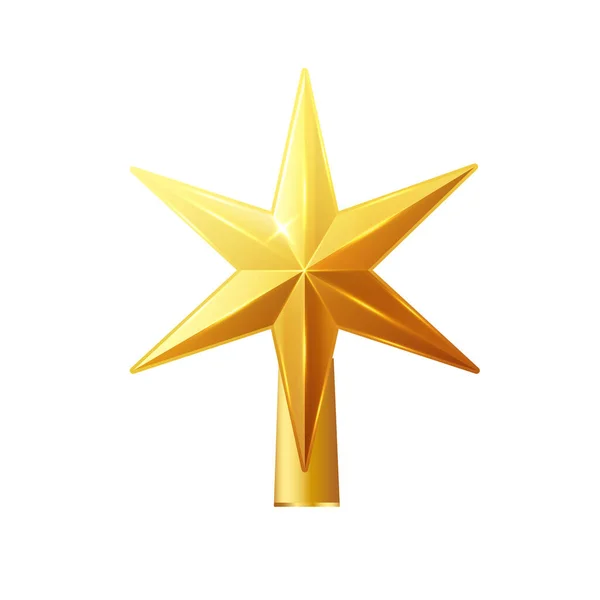 Vetor Topper Árvore Ouro Natal Realista Estrela Dourada Decoração Design — Vetor de Stock