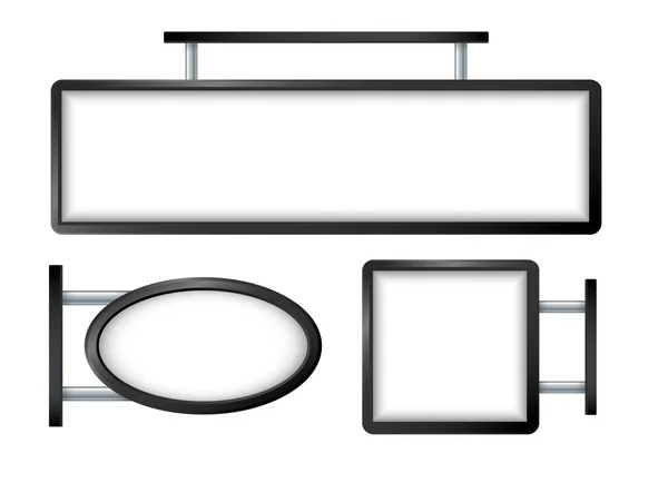 Señalización Rectangular Letrero Caja Ligera Simulación Exterior Metal Negro Vector — Vector de stock