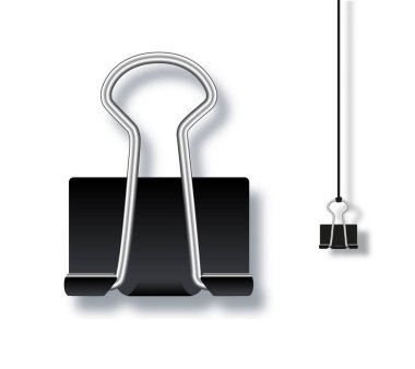 Metal ataç ya da klasör. İzole edilmiş arka planda ofis sabit aracı. Gerçekçi bir tasvir. Vektör illüstrasyonu.