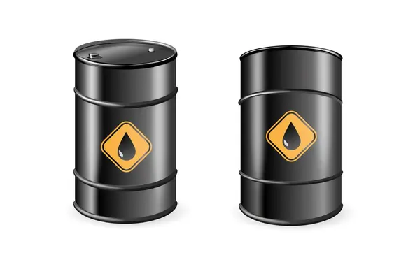 Barriles Negros Para Petróleo Cruel Petróleo Plantilla Diseño Embalaje Para — Archivo Imágenes Vectoriales
