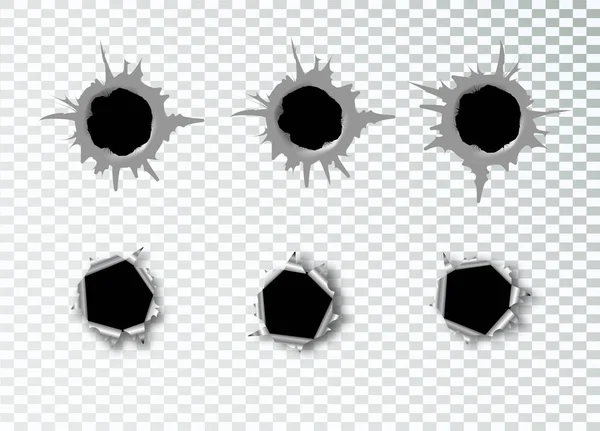 Ragged Loch Metall Von Kugeln Auf Weißem Transparentem Hintergrund Vektorillustration — Stockvektor