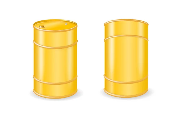 Aceite Metal Amarillo Combustible Juego Barriles Gasolina Aislado Plantilla Diseño — Archivo Imágenes Vectoriales