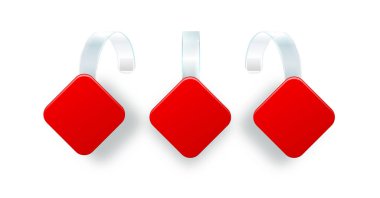 Bükülmüş şeffaf şeritte reklam yalpalayıcısı. Süpermarket satışları için yuvarlak nokta etiketi raflarda sallananlar için vektör şablonu 3d illüstrasyon izole edilmiş gerçekçi. Vektör illüstrasyonu