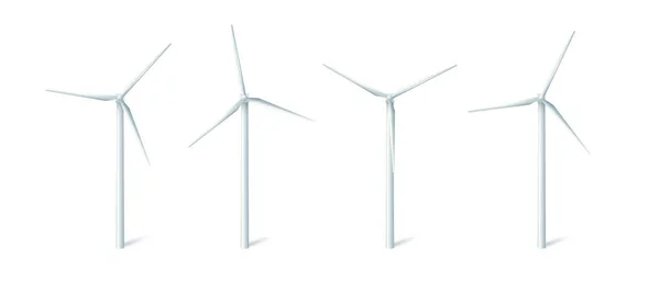 风力涡轮机风力发电机组 白色塔 具有长叶 用于生产替代生态能源 矢量说明 — 图库矢量图片