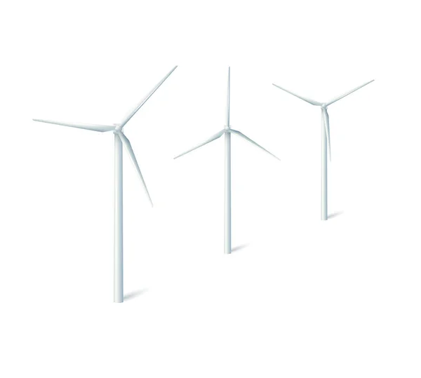 Rüzgar Türbinleri Yel Değirmenleri Enerji Jeneratörleri Alternatif Eko Enerji Üretmek — Stok Vektör