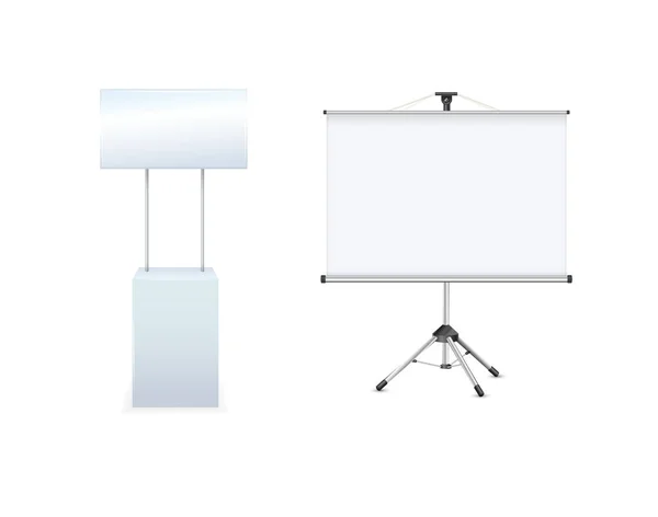 Supports Publicitaires Promotionnels Réaliste Moderne Simple Rack Comptoirs Multiples Bureau — Image vectorielle