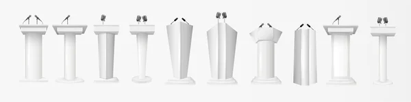 Podium Tribune Avec Microphones Isolés Sur Fond Transparent Design Rostrum — Image vectorielle